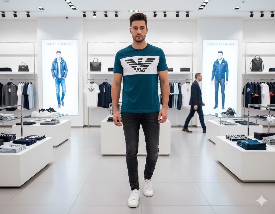 GIO*GIO ARM*NI || Men’s Eagle Logo Color-Block T-Shirt – Premium Slim Fit Crew Neck