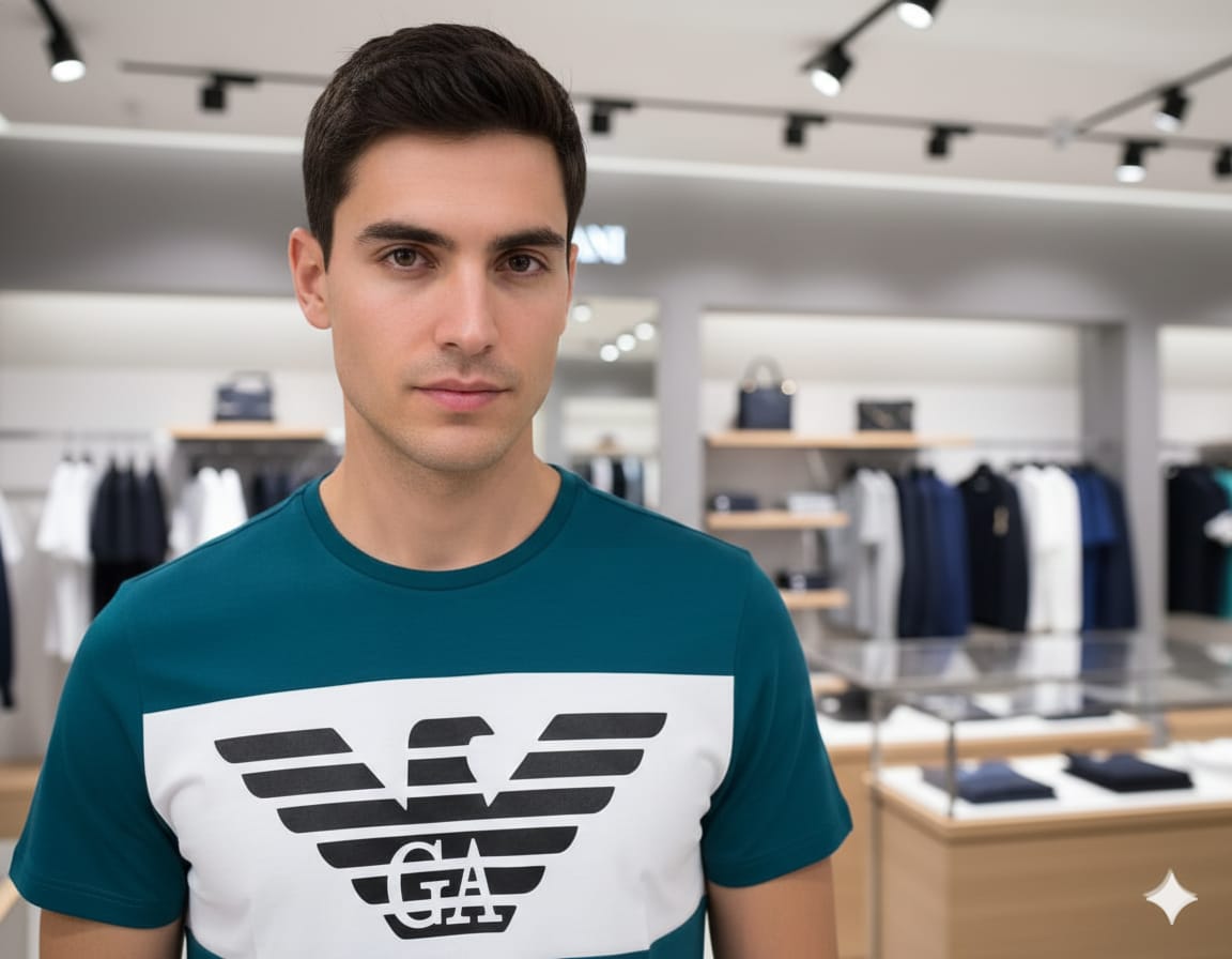 GIO*GIO ARM*NI || Men’s Eagle Logo Color-Block T-Shirt – Premium Slim Fit Crew Neck