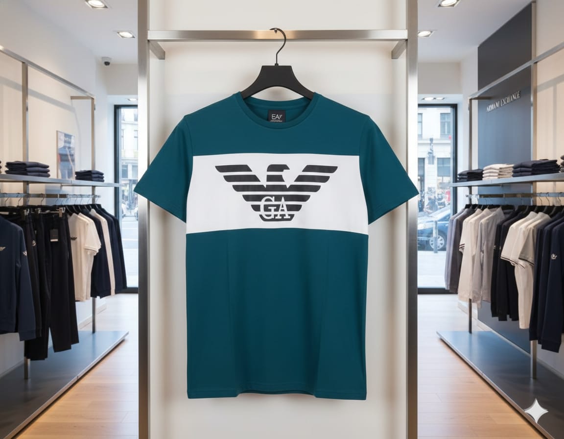 GIO*GIO ARM*NI || Men’s Eagle Logo Color-Block T-Shirt – Premium Slim Fit Crew Neck