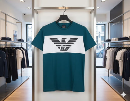 GIO*GIO ARM*NI || Men’s Eagle Logo Color-Block T-Shirt – Premium Slim Fit Crew Neck