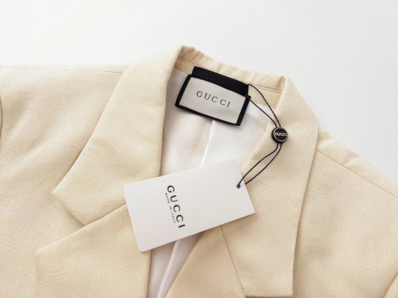 Adidas x Gucci || Double-Breasted Mohair Wool Blazer in Navy Blue/Cream