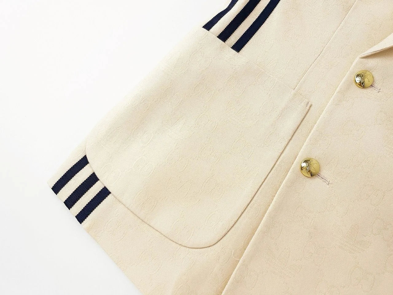 Adidas x Gucci || Double-Breasted Mohair Wool Blazer in Navy Blue/Cream