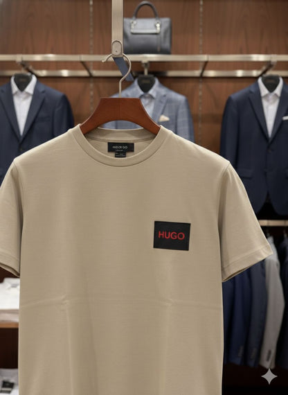 HUGO BOSS || Men's Cotton Jersey T-Shirt – Signature Red Logo Patch Crew Neck