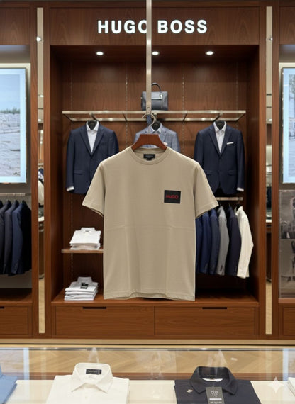 HUGO BOSS || Men's Cotton Jersey T-Shirt – Signature Red Logo Patch Crew Neck