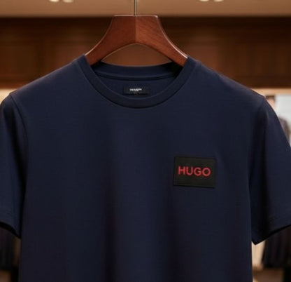 HUGO BOSS || Men's Cotton Jersey T-Shirt – Signature Red Logo Patch Crew Neck