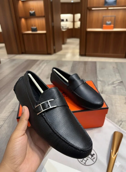 HERMES || Paris Men's Ancora Loafers – Black Grained Epsom Calfskin with Palladium Hardware