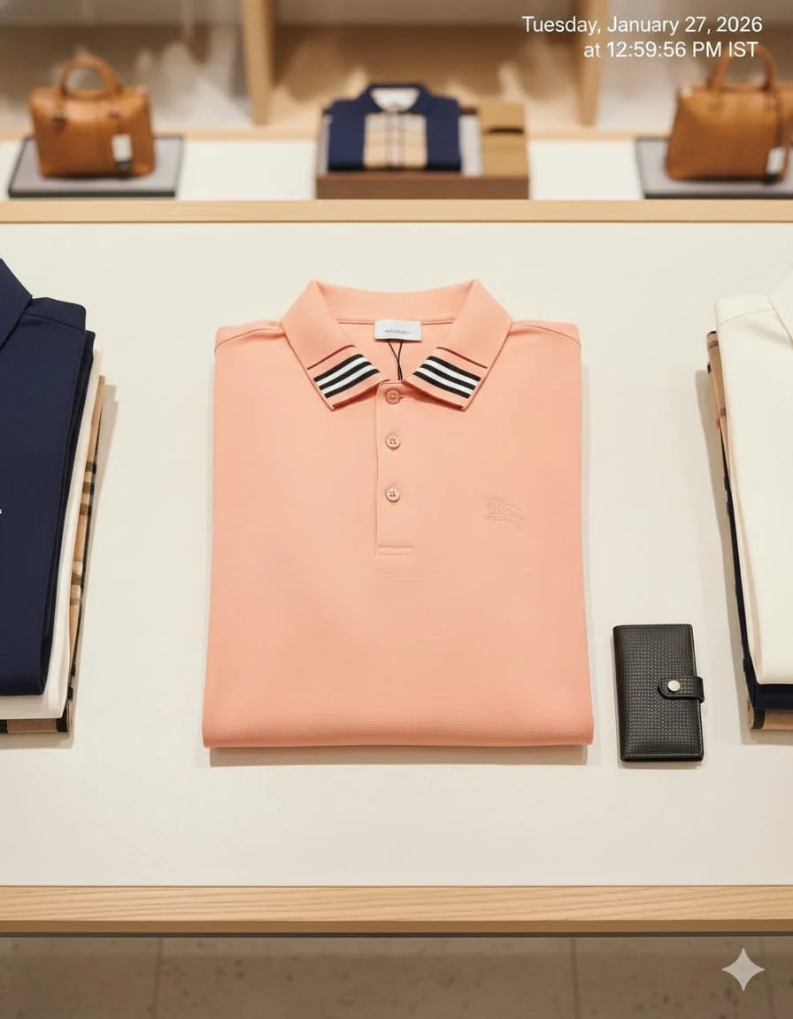 BURBERRY || Monogram Motif Cotton Pique Polo Shirt – Striped Collar Collection