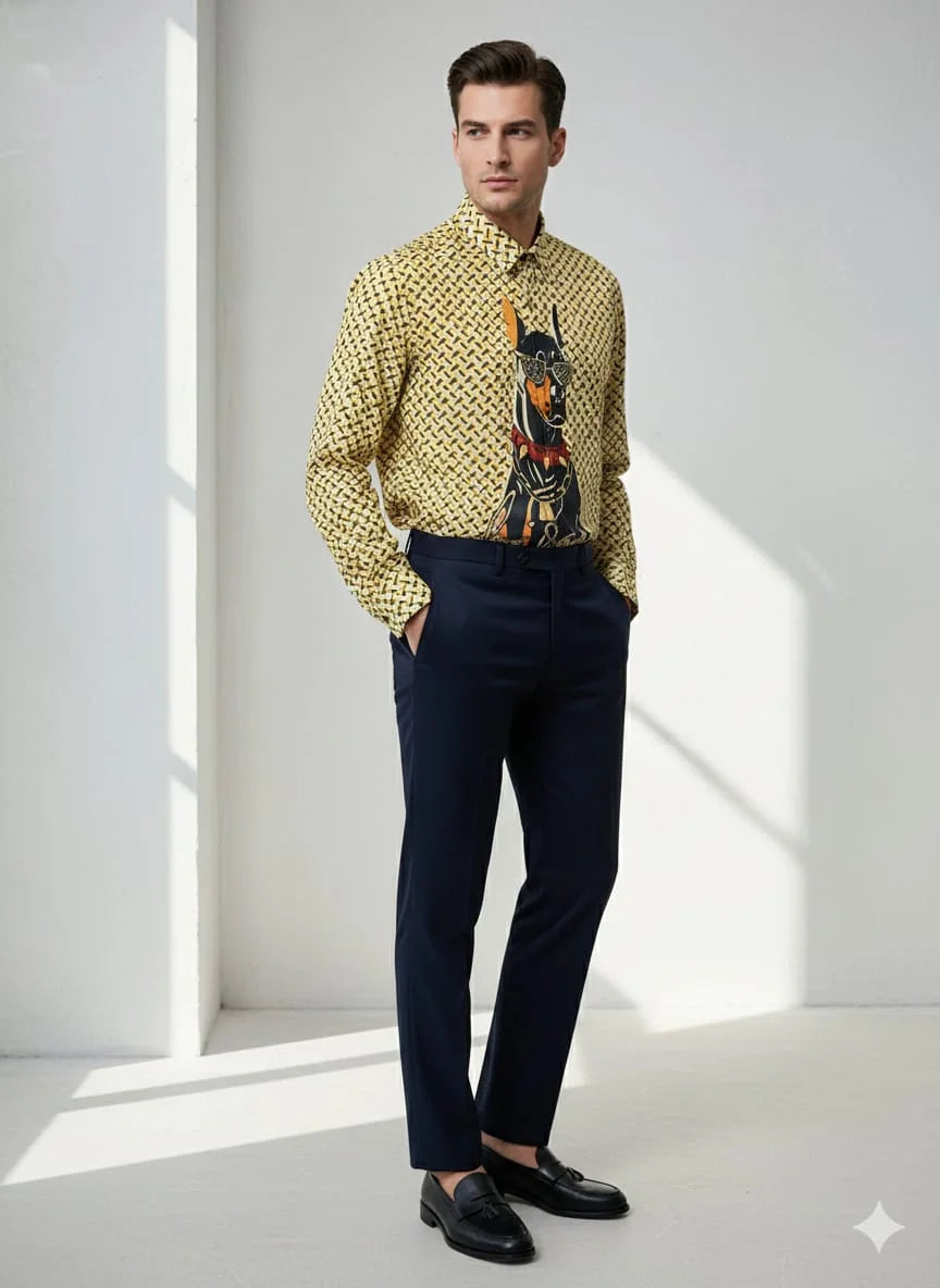 BURBERRY || Burberry Men’s Doberman Graphic Monogram Print Slim-Fit Cotton Shirt