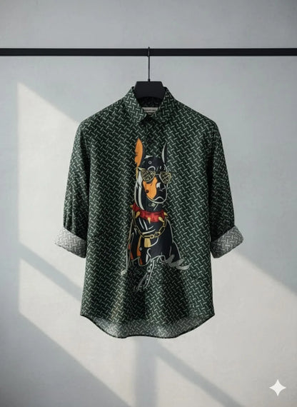 BURBERRY || Burberry Men’s Doberman Graphic Monogram Print Slim-Fit Cotton Shirt