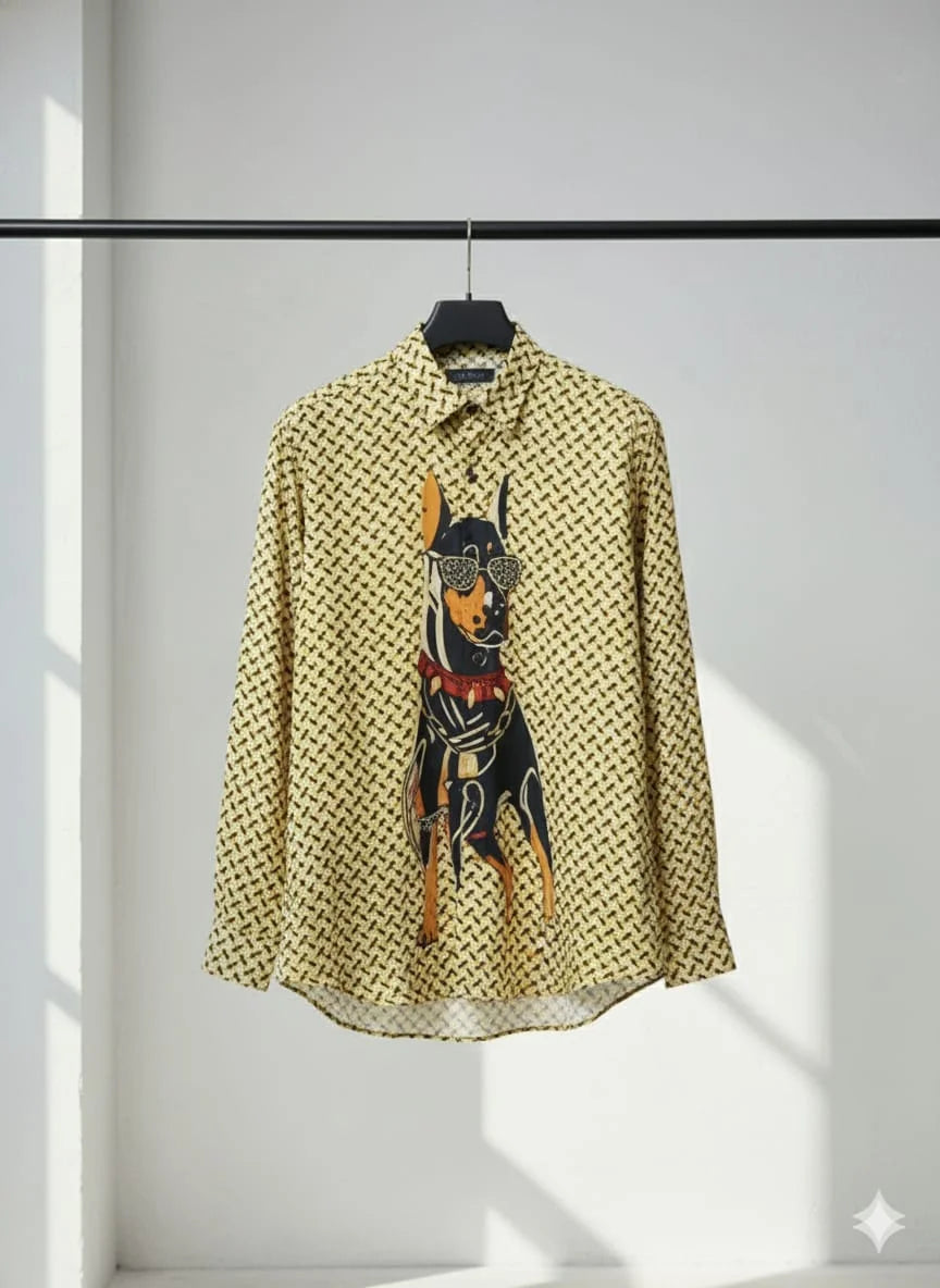 BURBERRY || Burberry Men’s Doberman Graphic Monogram Print Slim-Fit Cotton Shirt