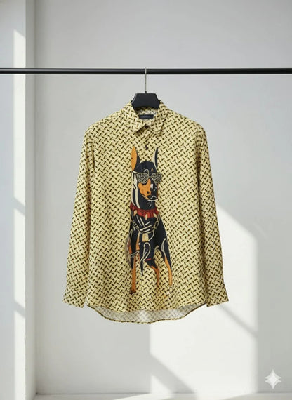 BURBERRY || Burberry Men’s Doberman Graphic Monogram Print Slim-Fit Cotton Shirt