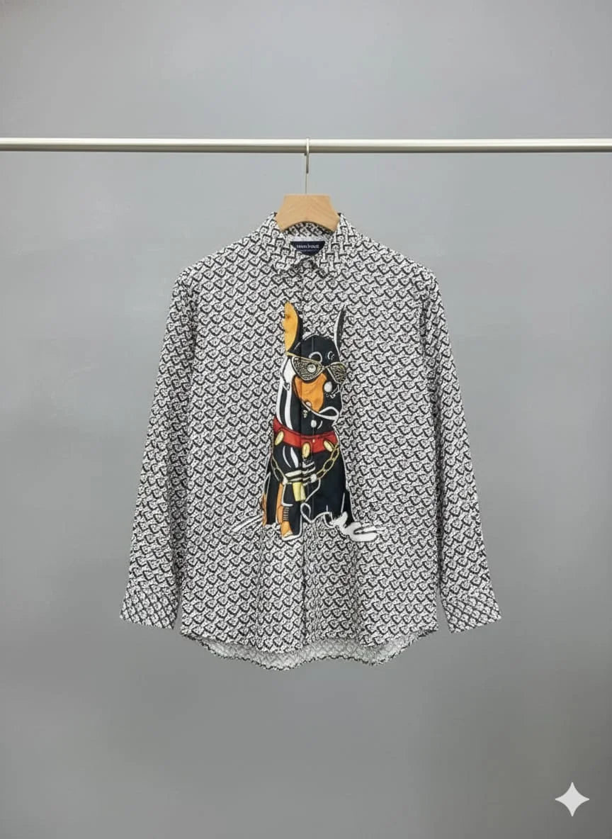 BURBERRY || Burberry Men’s Doberman Graphic Monogram Print Slim-Fit Cotton Shirt