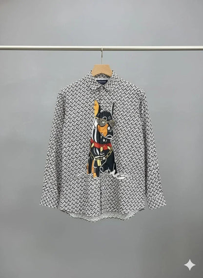 BURBERRY || Burberry Men’s Doberman Graphic Monogram Print Slim-Fit Cotton Shirt