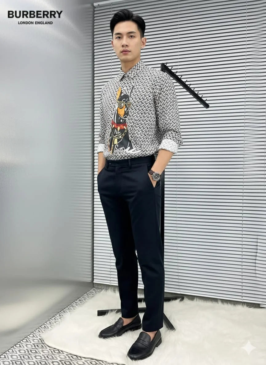 BURBERRY || Burberry Men’s Doberman Graphic Monogram Print Slim-Fit Cotton Shirt