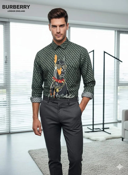 BURBERRY || Burberry Men’s Doberman Graphic Monogram Print Slim-Fit Cotton Shirt