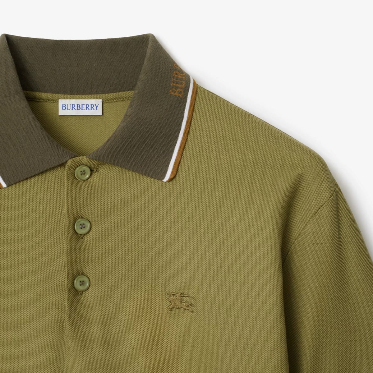 BURBERRY || Logo Collar Slim Fit Cotton Polo Shirt – Contrast Trim Pique Polo