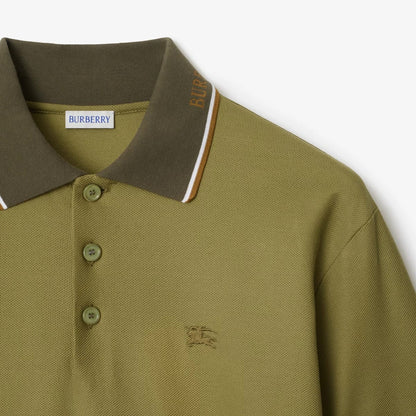 BURBERRY || Logo Collar Slim Fit Cotton Polo Shirt – Contrast Trim Pique Polo
