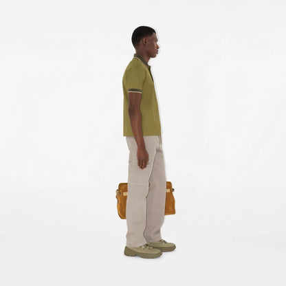 BURBERRY || Logo Collar Slim Fit Cotton Polo Shirt – Contrast Trim Pique Polo