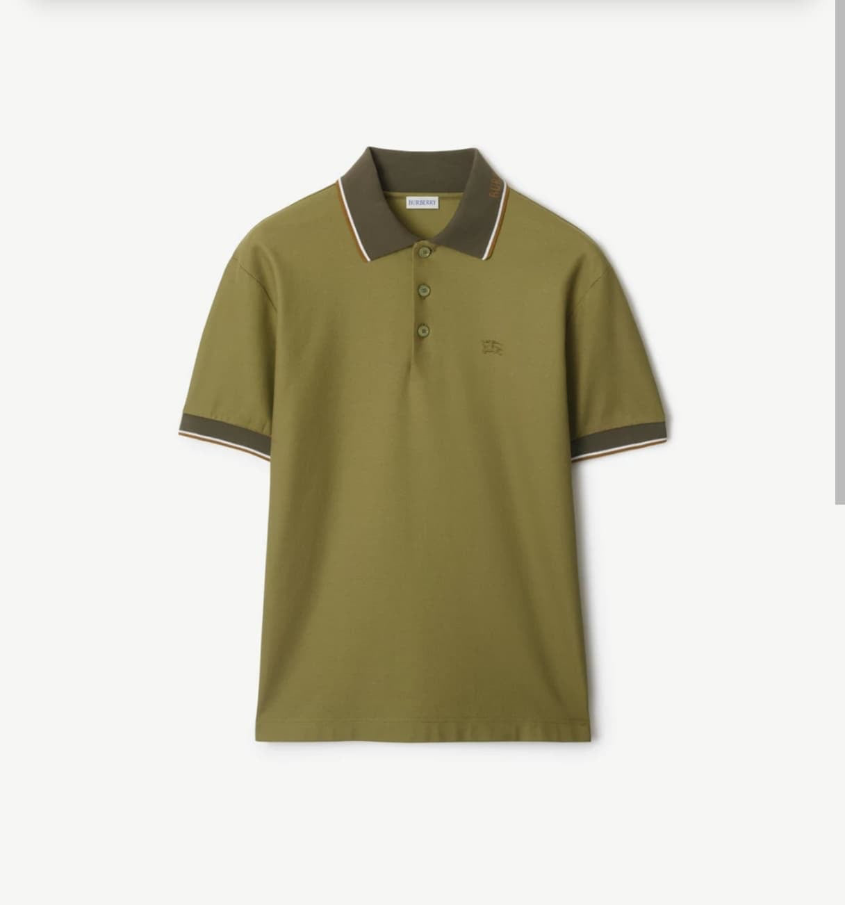 BURBERRY || Logo Collar Slim Fit Cotton Polo Shirt – Contrast Trim Pique Polo