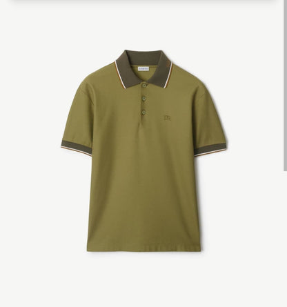 BURBERRY || Logo Collar Slim Fit Cotton Polo Shirt – Contrast Trim Pique Polo