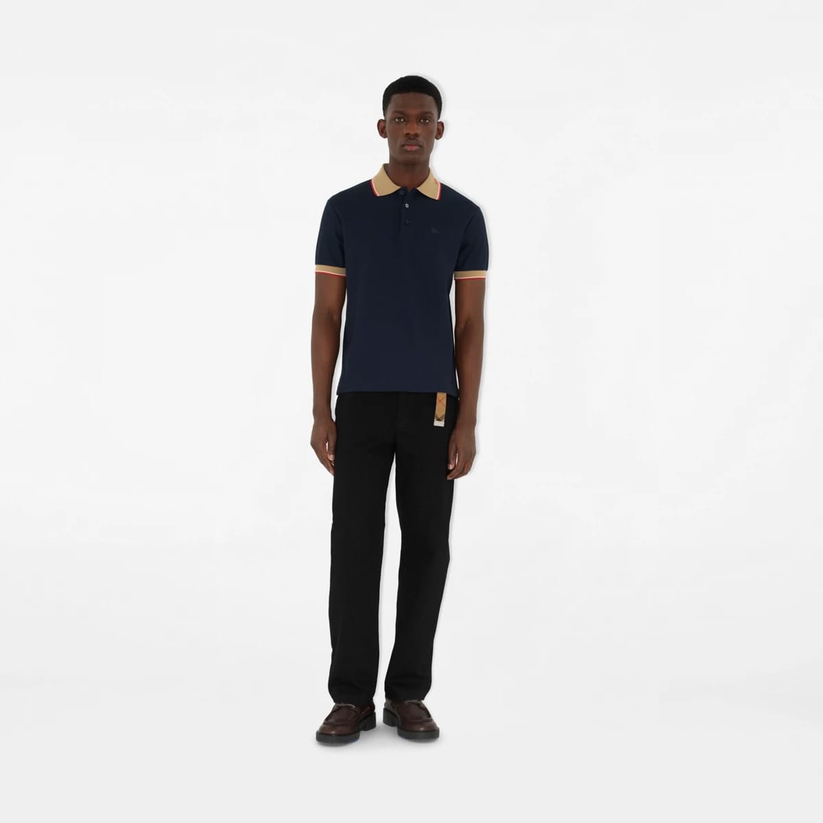 BURBERRY || Logo Collar Slim Fit Cotton Polo Shirt – Contrast Trim Pique Polo