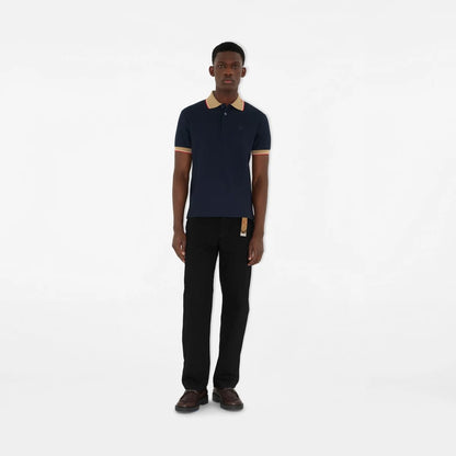 BURBERRY || Logo Collar Slim Fit Cotton Polo Shirt – Contrast Trim Pique Polo