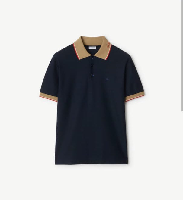 BURBERRY || Logo Collar Slim Fit Cotton Polo Shirt – Contrast Trim Pique Polo