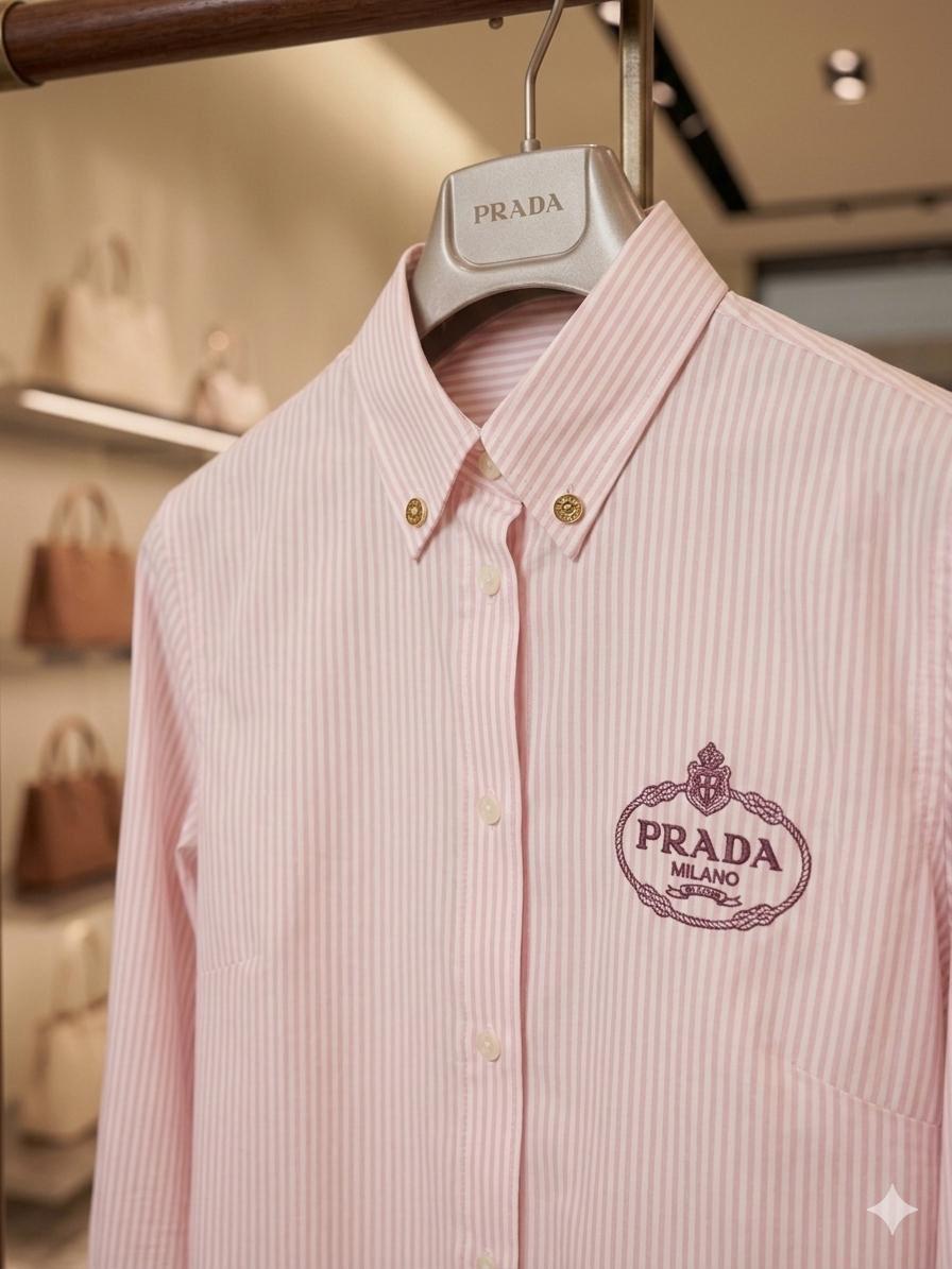 Prada White Shirt – Worn by Model Distance Shot
