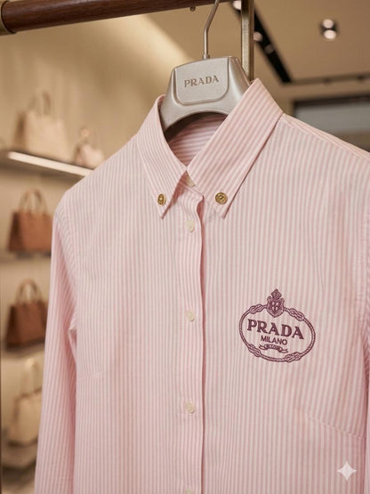 Prada White Shirt – Worn by Model Distance Shot
