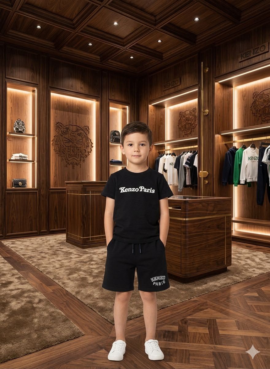 Designer-inspired Kenzo Kids black casual and party wear co-ord set for boys
