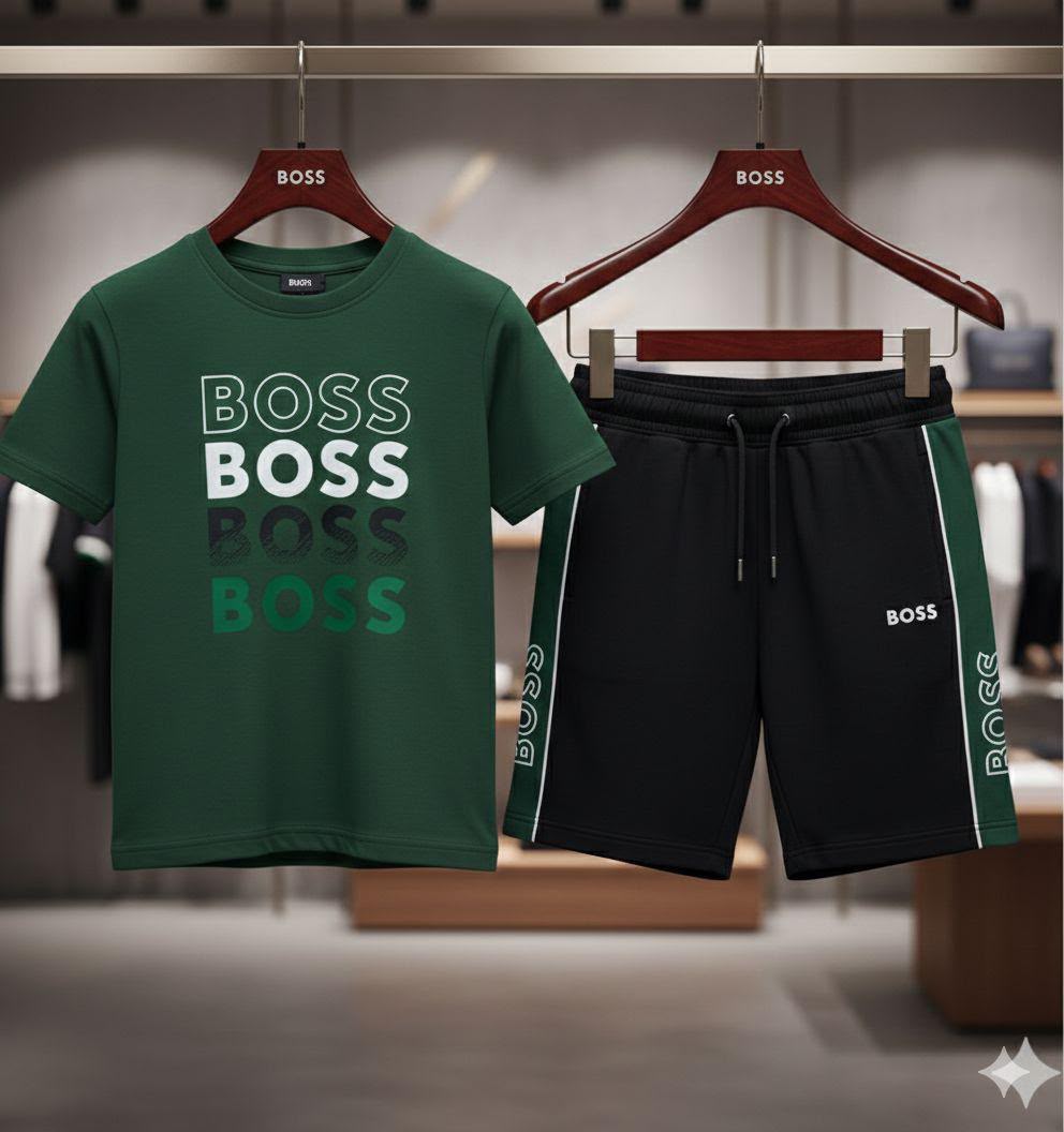 Boys BOSS green matching top and bottom casual co-ord outfit
