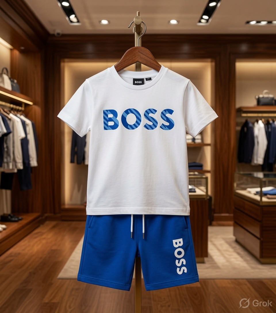 Boys BOSS white matching top and bottom casual co-ord outfit