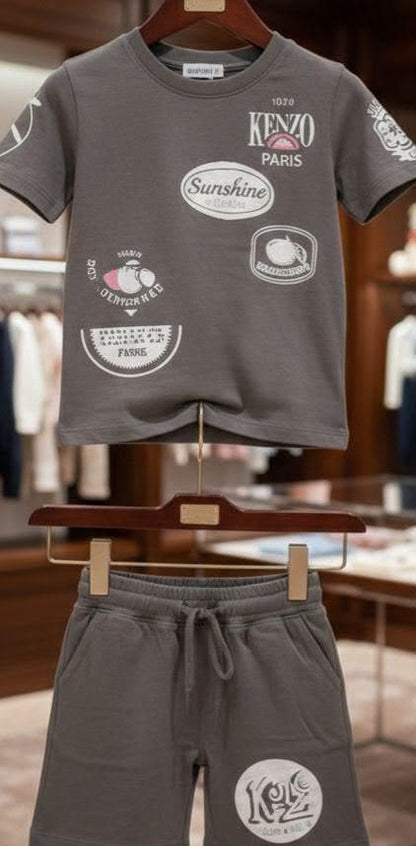 Kenzo Kids luxury casual co-ord sets with premium grey print work for boys
