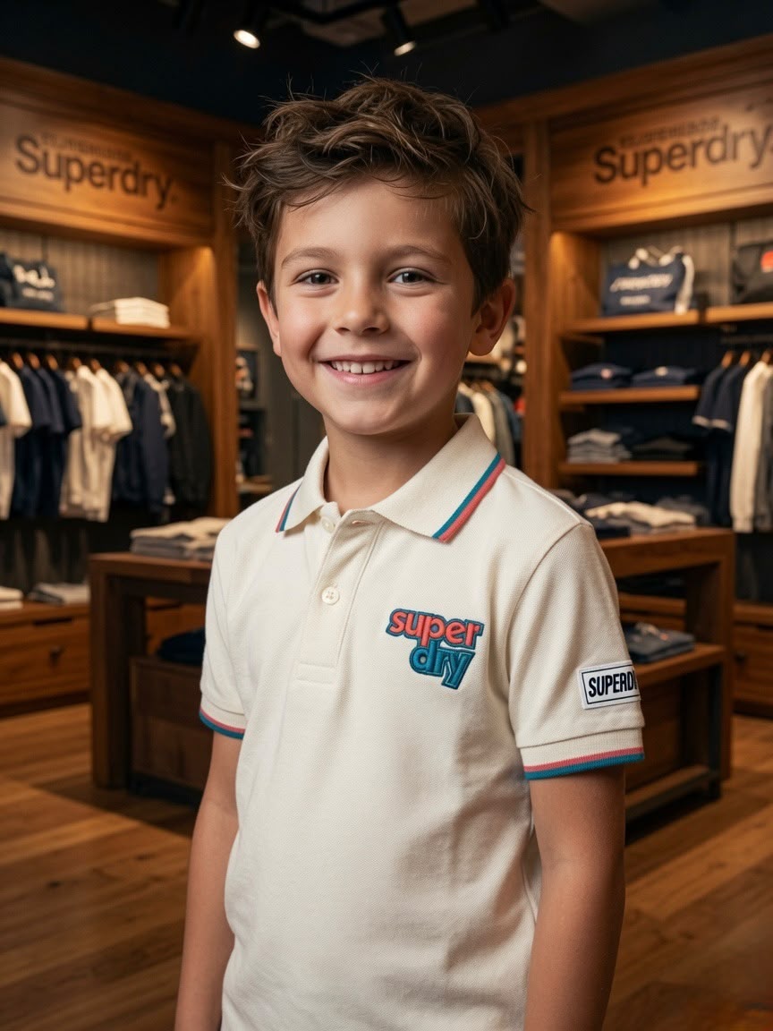 Superdry Kids cream cotton mercerised polo T-shirt for boys
