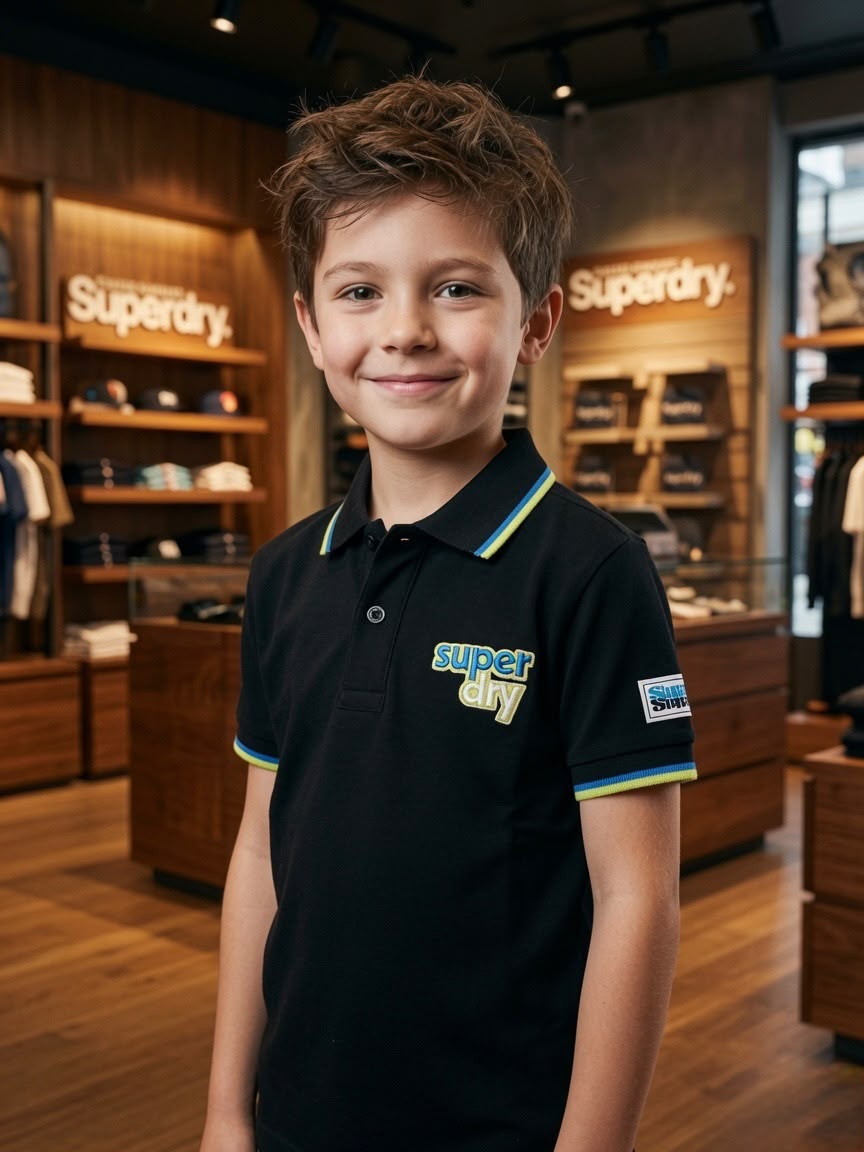 Superdry Kids black cotton mercerised polo T-shirt for boys
