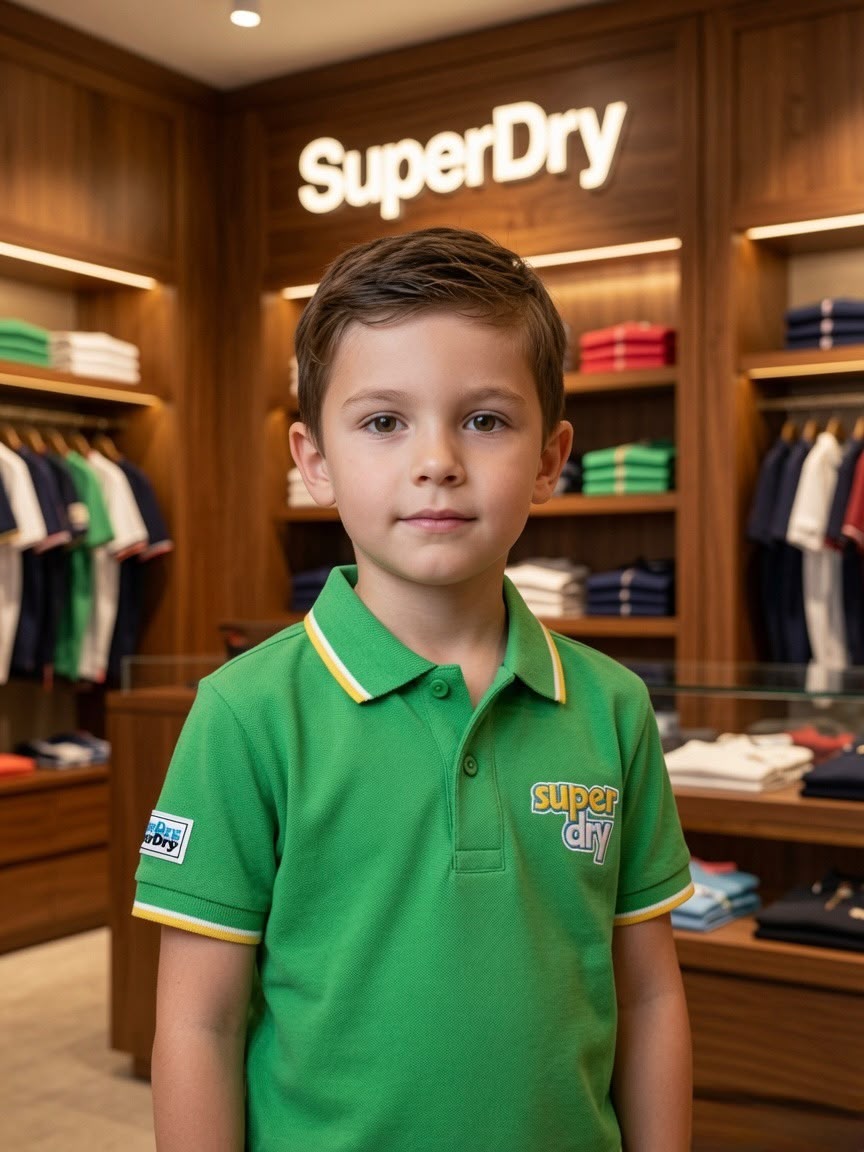 Superdry Kids green cotton mercerised polo T-shirt for boys
