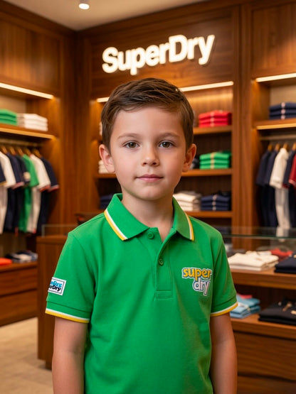 Superdry Kids green cotton mercerised polo T-shirt for boys
