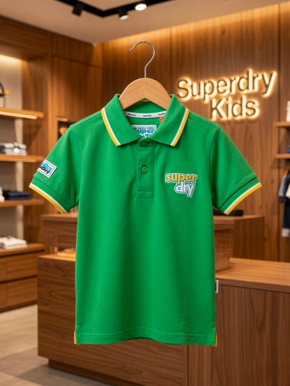 Boys Superdry green premium polo T-shirt in regular fit