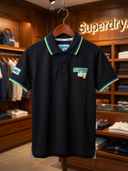 Boys Superdry black premium polo T-shirt in regular fit
