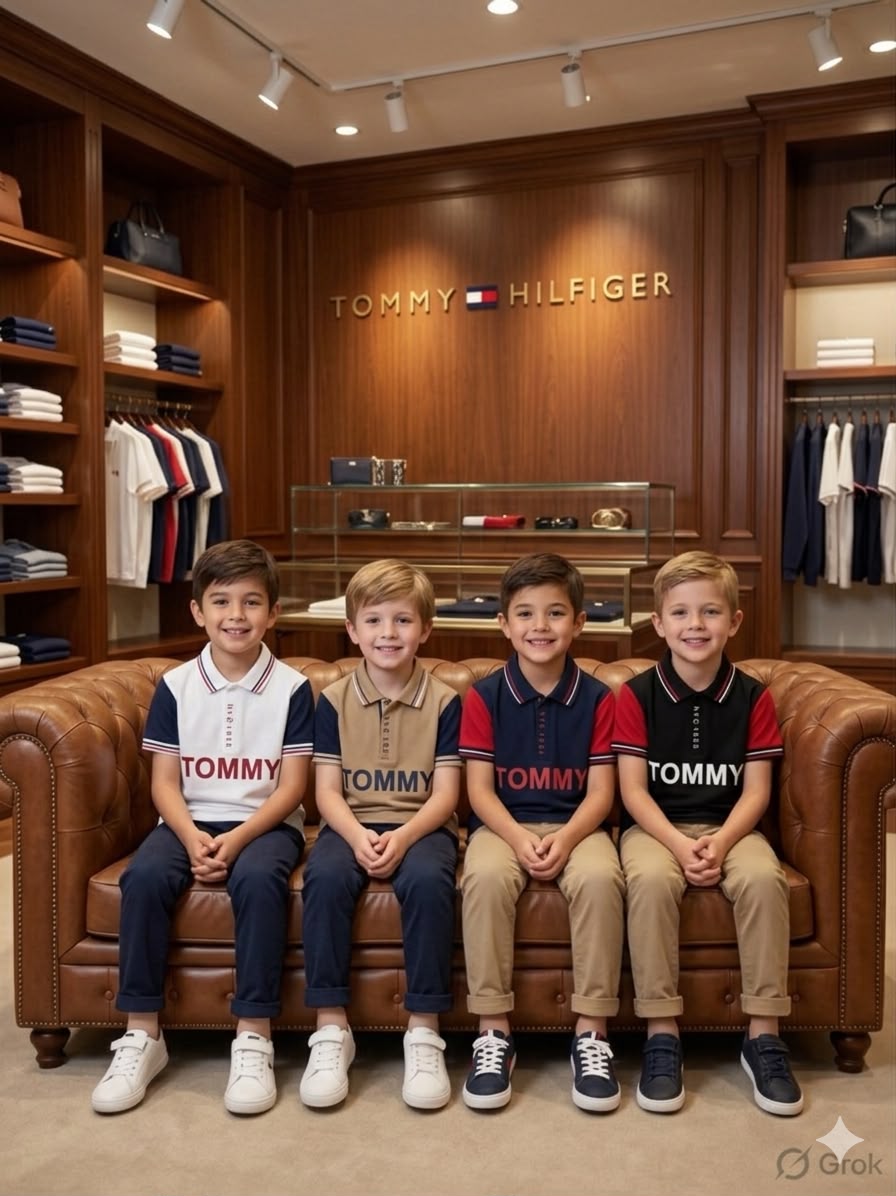 Premium Tommy Hilfiger boys polo T-shirts available in white, beige, navy, and black
