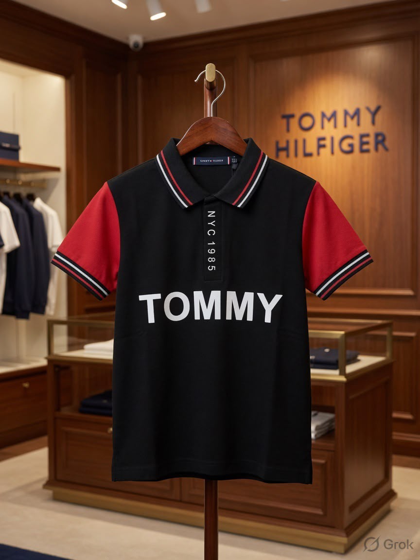 Tommy Hilfiger Kids black cotton matty polo T-shirt for boys
