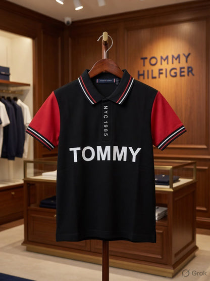 Tommy Hilfiger Kids black cotton matty polo T-shirt for boys