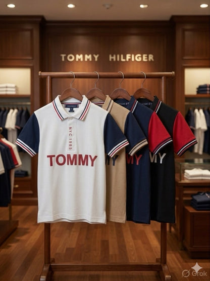 Tommy Hilfiger Kids cotton matty polo T-shirts in white, beige, navy, and black
