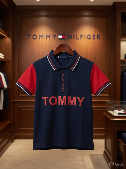 Tommy Hilfiger Kids navy cotton matty polo T-shirt for boys
