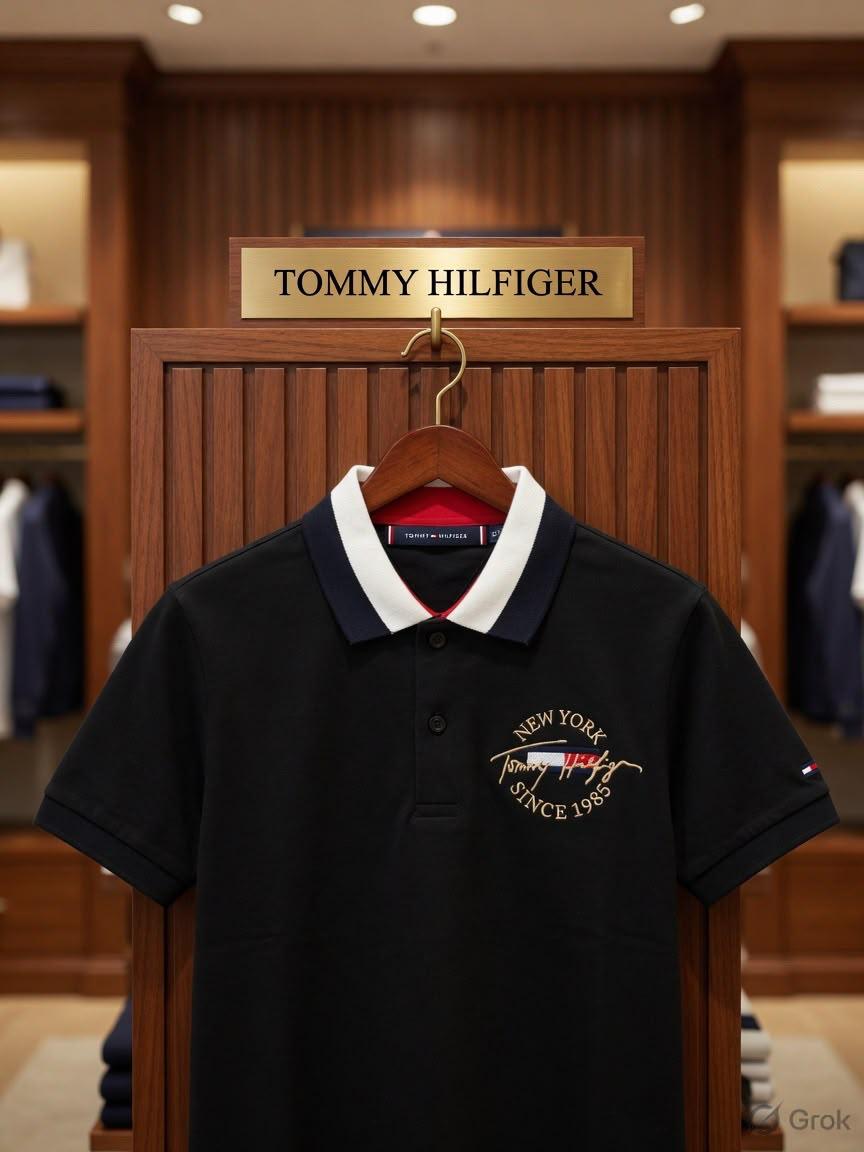 Tommy Hilfiger Kids black cotton matty polo T-shirt for boys