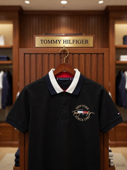 Tommy Hilfiger Kids black cotton matty polo T-shirt for boys