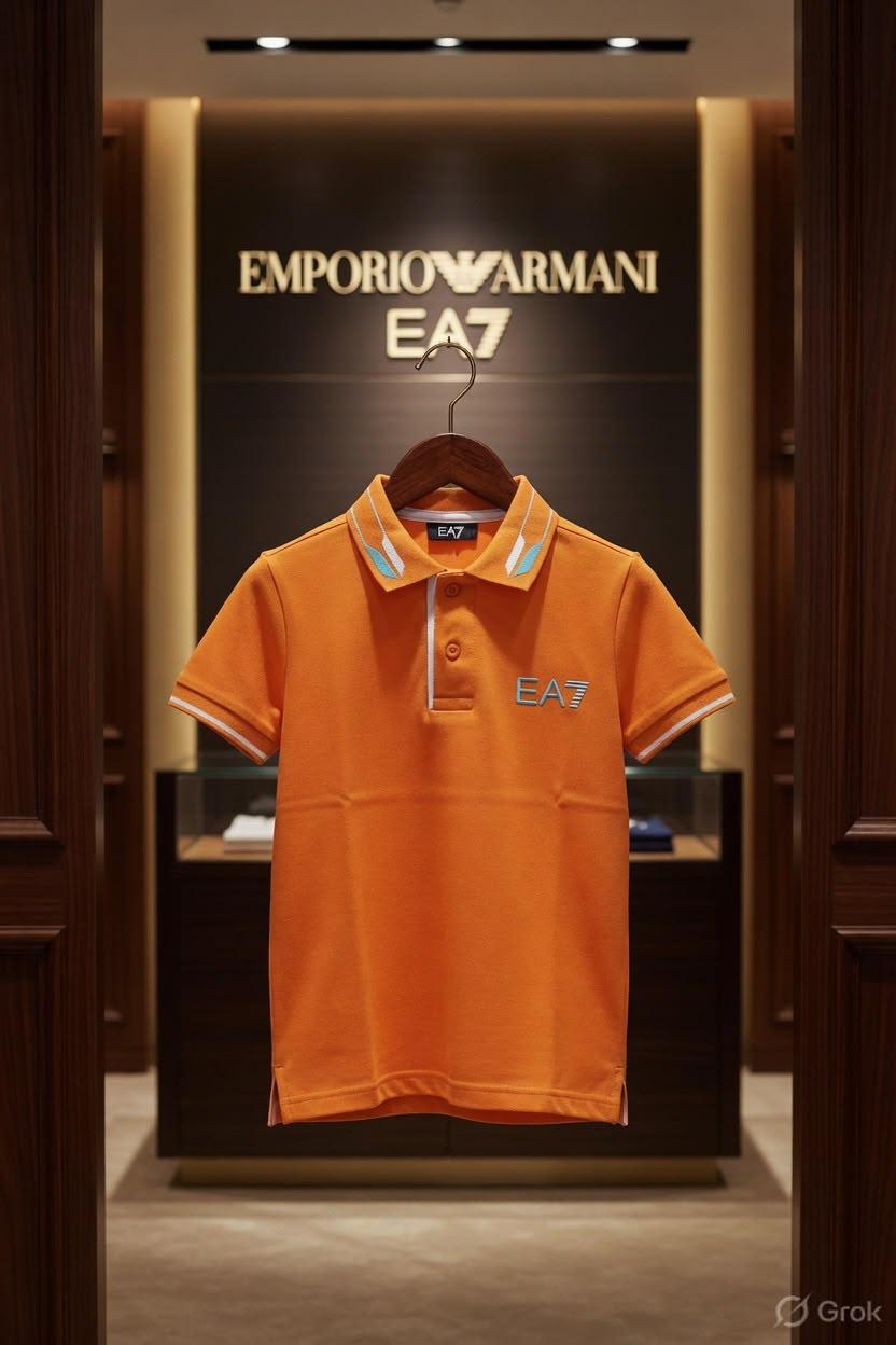 Emporio Armani Kids orange premium Lycra jacquard polo T-shirt
