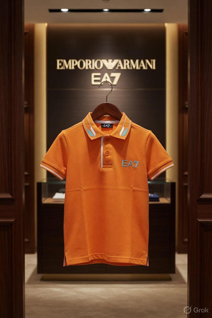 Emporio Armani Kids orange premium Lycra jacquard polo T-shirt
