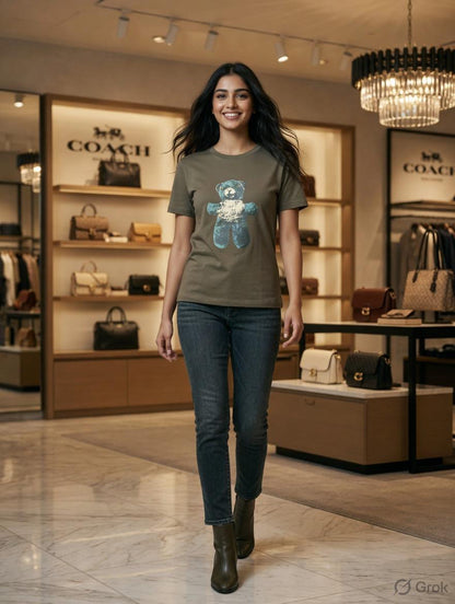 Coach Green Tee – Worn by Model Distance Shot
