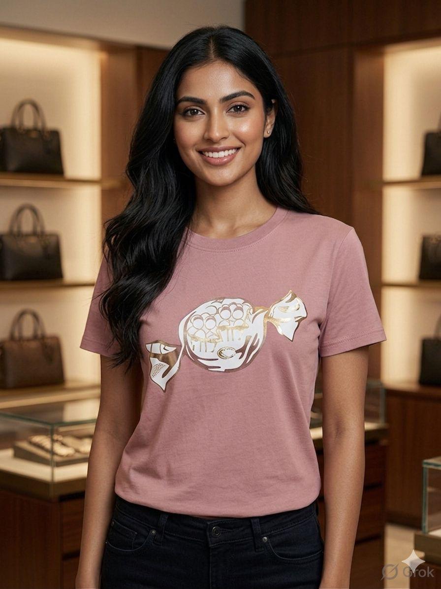 Coach Lilac Tee – Worn by Model Distance Shot
